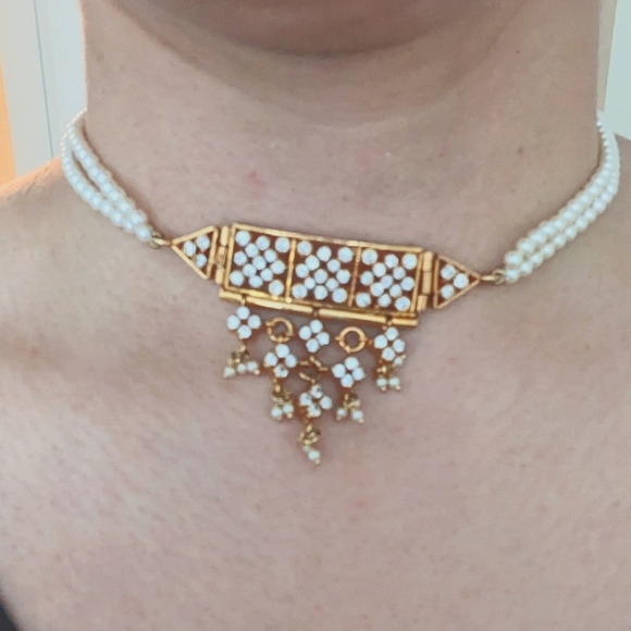 Indian pearl and cz choker set - Picture 1 of 2